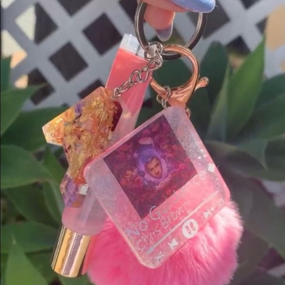 Letter key ring with clear lip gloss